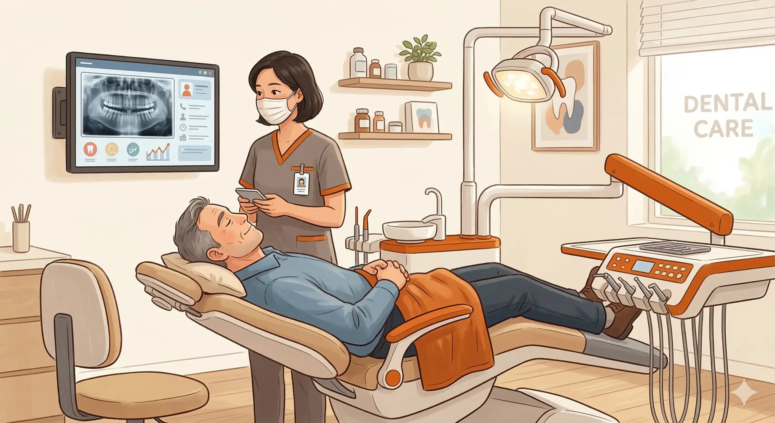 IMG 0 - 수면진료 도입 이미지 > alt: 수면진료 수면치과 편안하게 치료받는 환자 일러스트 > **제작**: AI 생성 (Gemini)